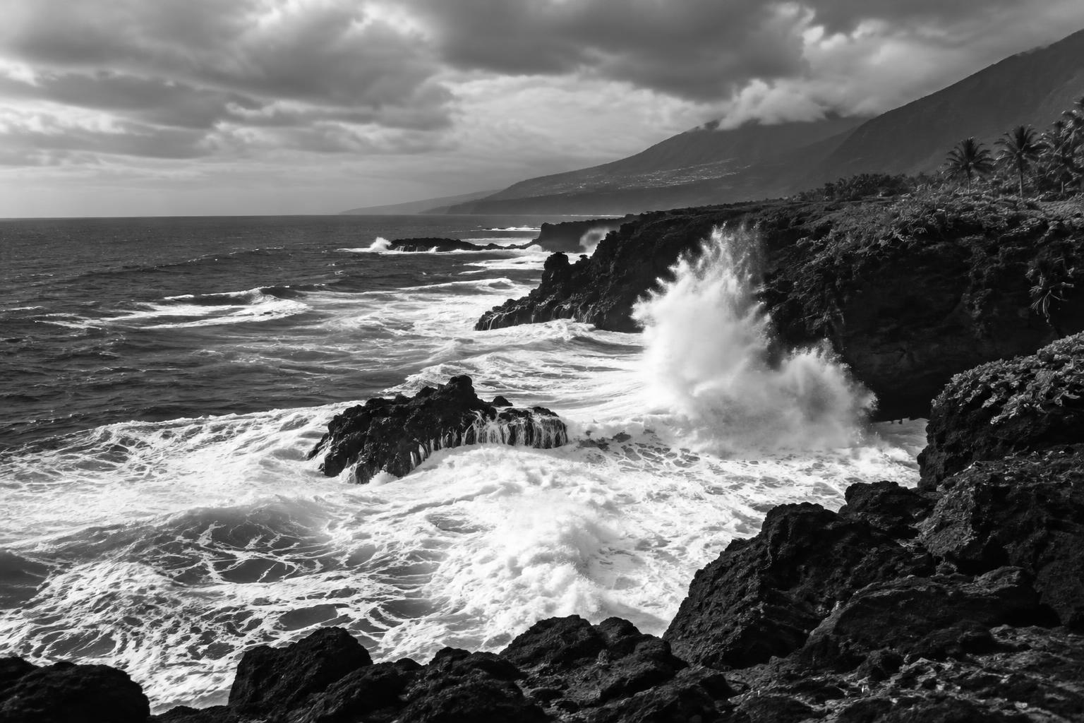Vagues sur la côte volcanique de La Réunion